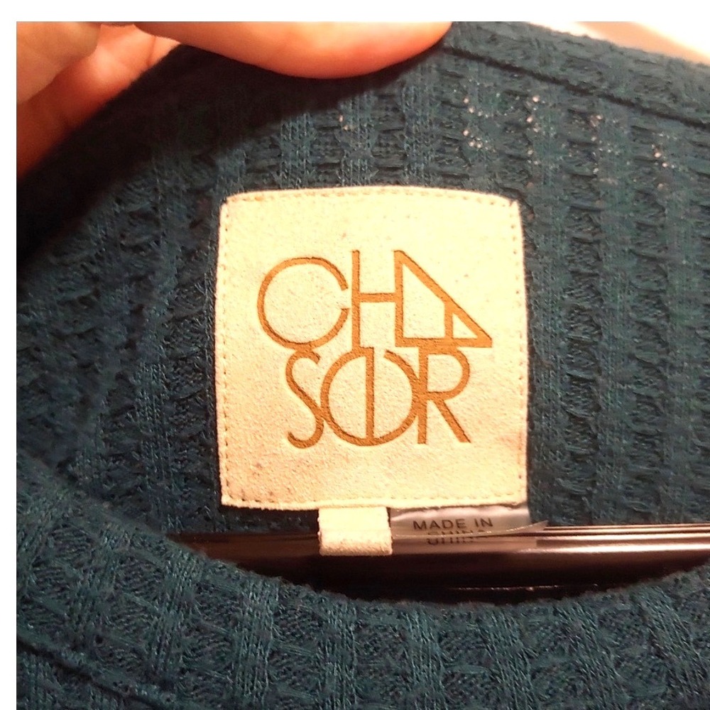 Chaser Womens Teal Waffle Knit Long Sleeve Crew Neck Henley Curved Hem Thermal S - Picture 9 of 11